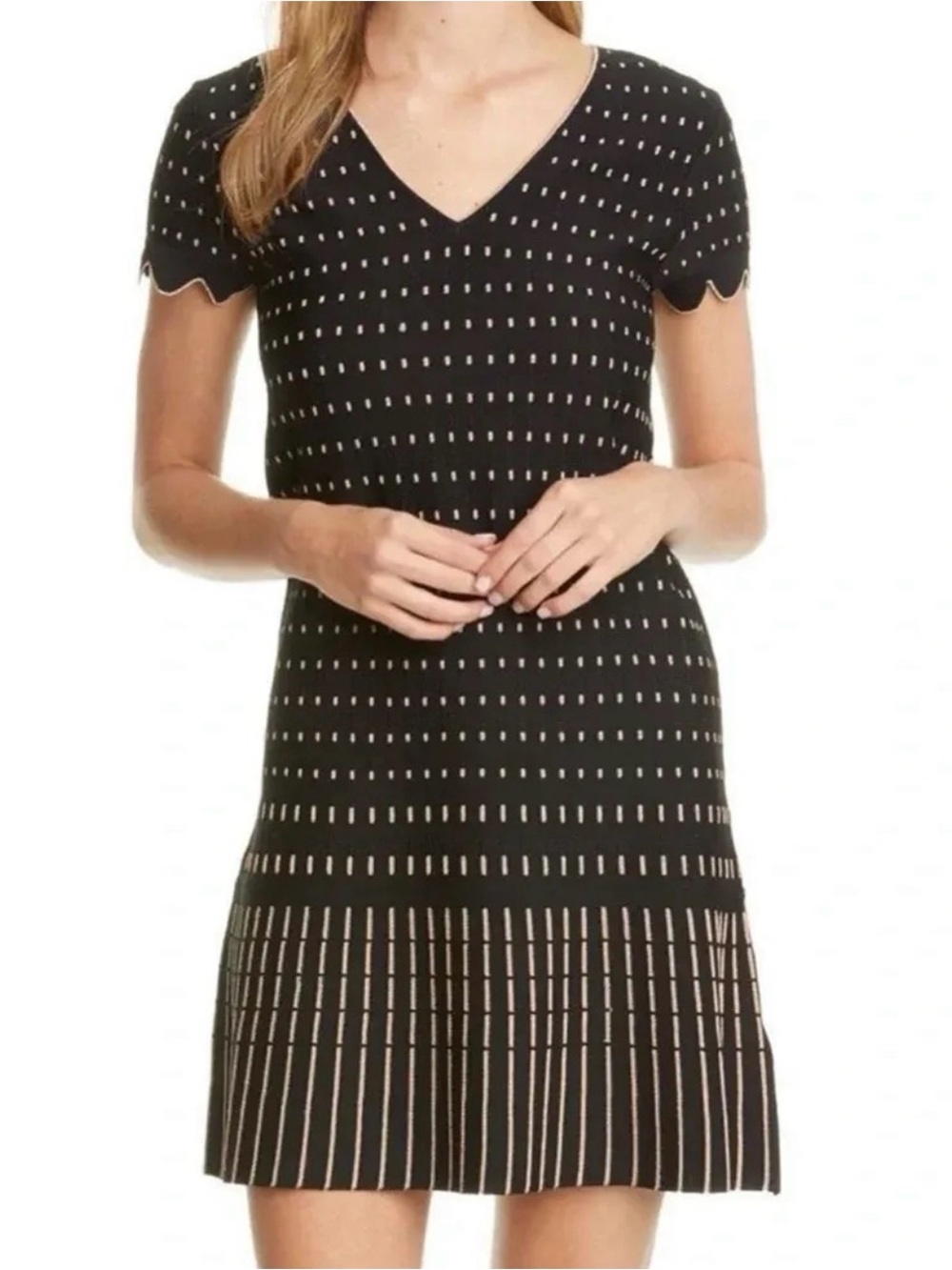 Ted Baker London Maciiey Stitch Knit Metallic Gold and Black short dress 0